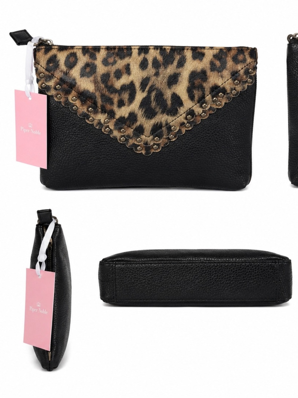 NWT Piper Noble Leopard Print Studded Clutch Crossbody Wristlet